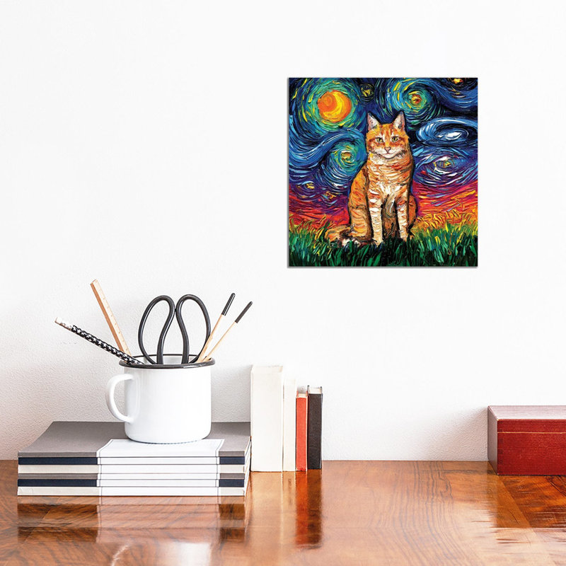 " Orange Tabby Night II " by Aja Trier Painting Print, 12" H x 12" W x 0.75" D