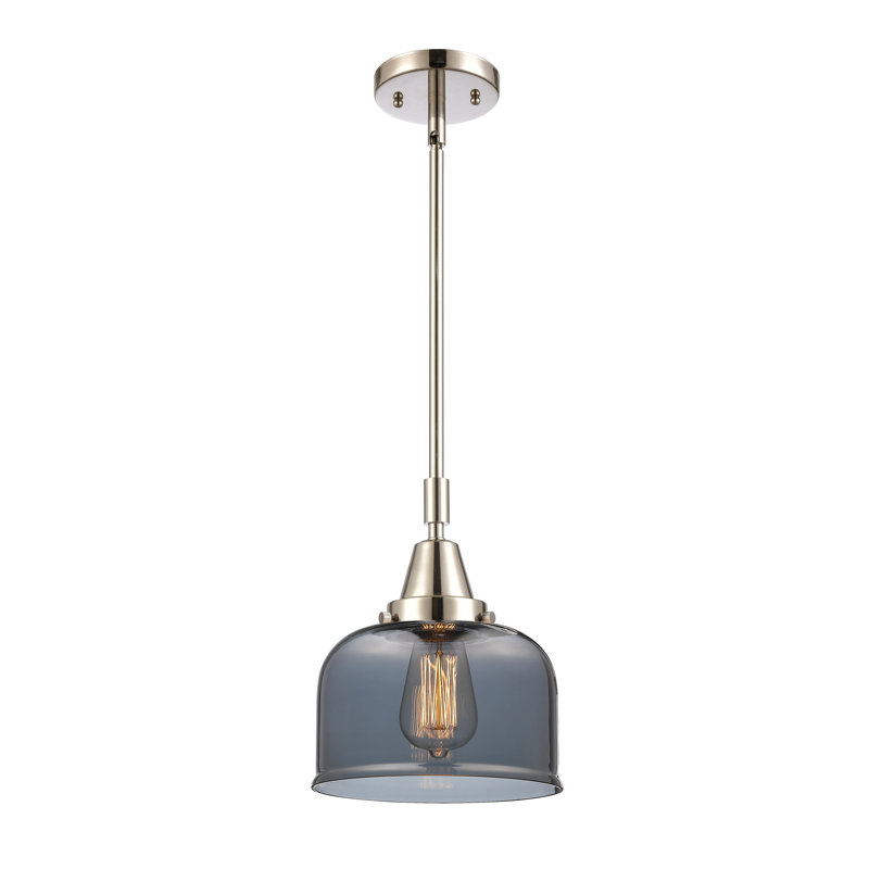 Luminaire suspendu 1 lumière à une cloche, Plaqué couleur fumée, H 44,12 po x l 8 po x P 8 po, Nickel poli