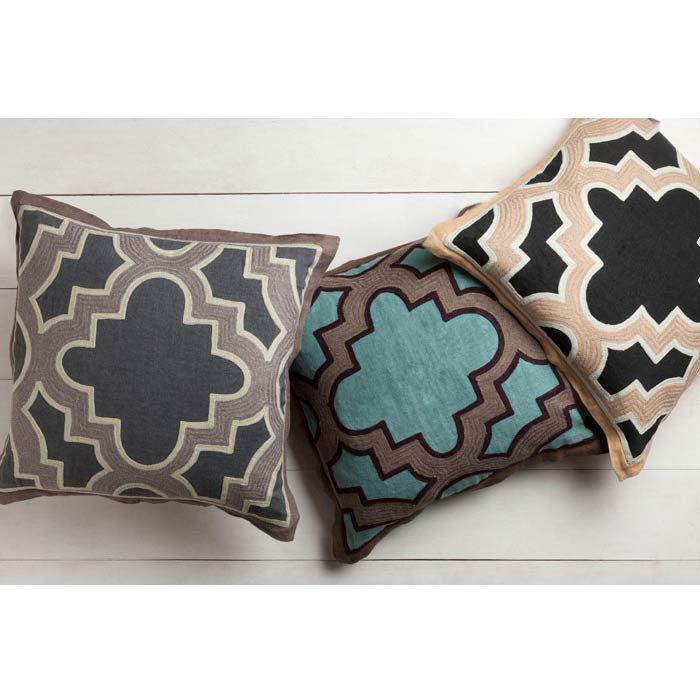 Coussin en coton Alsip, H 18 po x l 18" x P 4 po, Bleu sarcelle / Taupe, Polyester