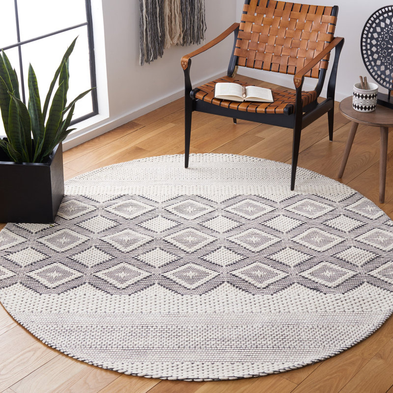 Tapis géométrique en laine / coton tissé à la main Allyx, Rond 6 pi