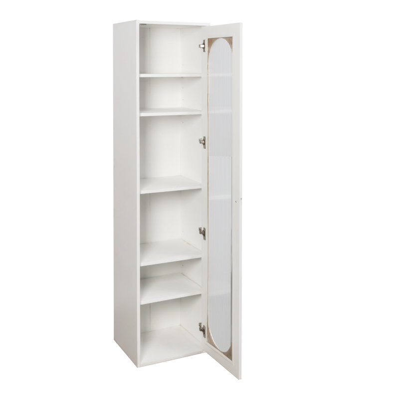 Tall Display Cabinet with Glass Door - 6-Shelf Narrow Bookshelf for Living Room, Office & Bedroom Storage