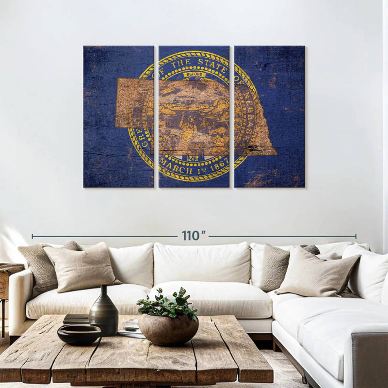 Borges State Map Over Nebraska Flag, 48" H x 74" W