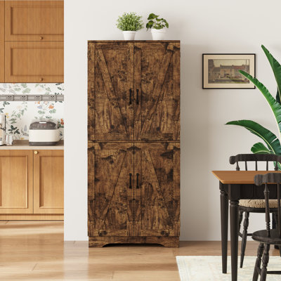 71"H Kitchen Pantry Storage Cabinet with Doors, Wood Large Food Pantry Cabinets with Wine Storage Grid & 6 Door Shelves, Modern Farmhouse Large Snack by Gracie Oaks