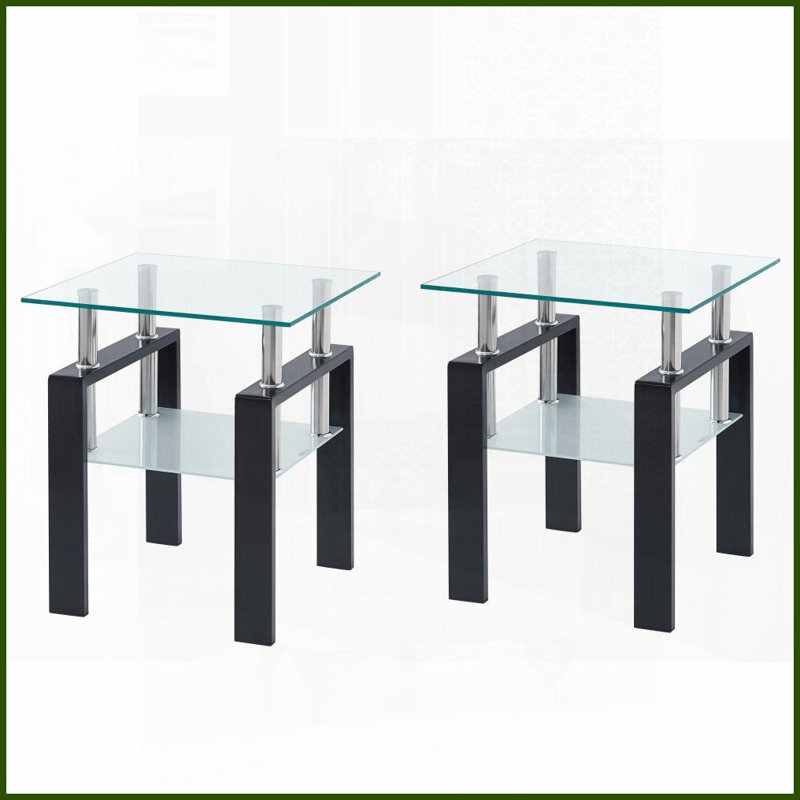 Table basse 2 pièces en verre trempé transparent pour le salon, peu encombrante et amp; Table d'appoint facile à nettoyer