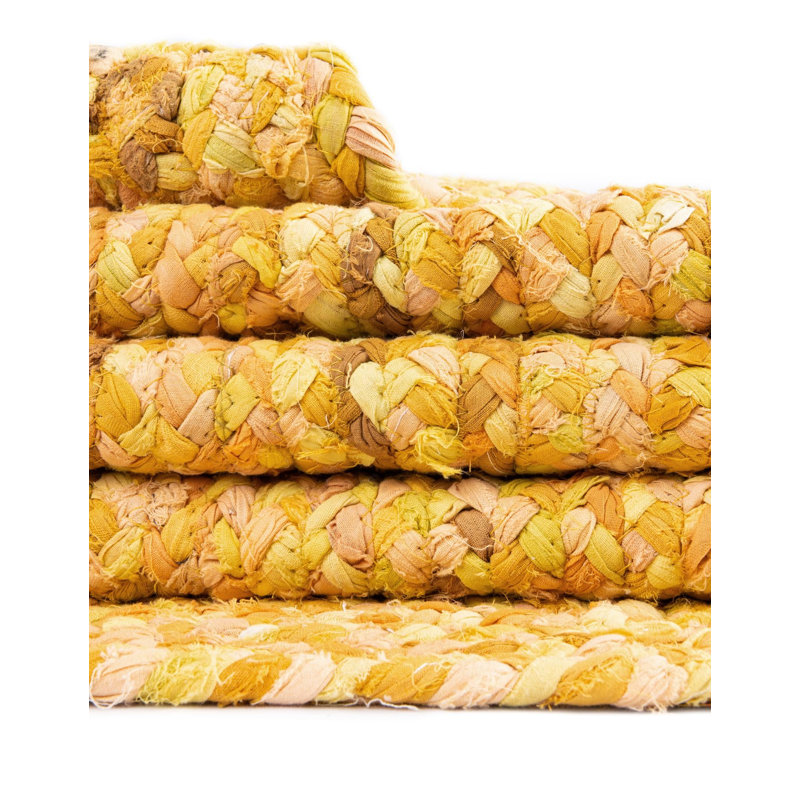 Kahwajian Hand-Braided Cotton Yellow Area Rug, Hearth 2'2" x 3'7"