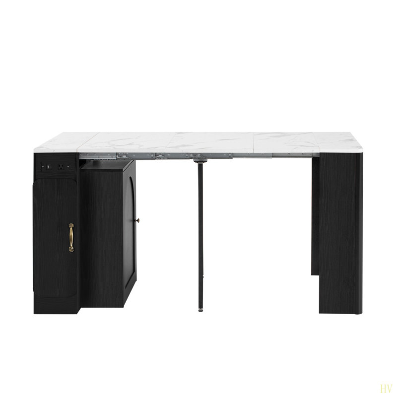 Table de salle à manger extensible avec 3 rallonges amovibles, table d'îlot mobile avec prise de courant, armoire avec rangement pour la salle à manger et le salon