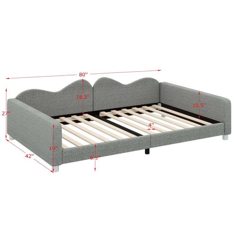 Sofabed With A Cloud-Shaped Backrest And Upholstered Seating, Twin, Grey