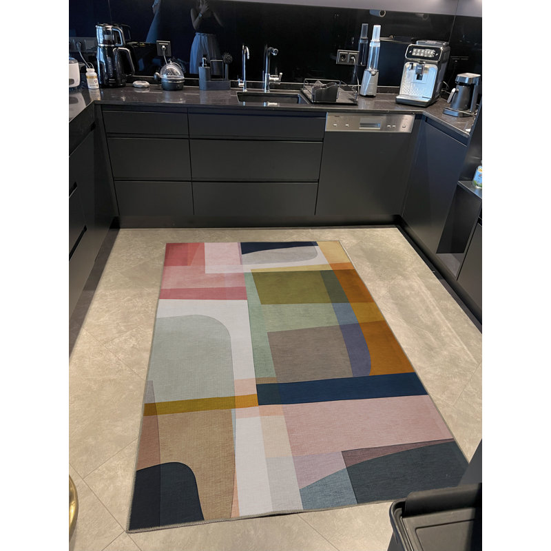 Multi-Colored Mixed Abstract Shape Patterned Modern Decorative Rug, Rectangle 3'11.24" x 5'10.87"