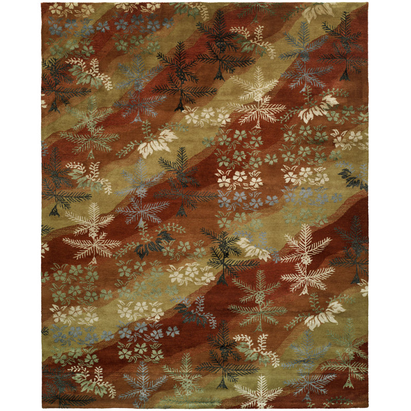 Tapis écarlate / sable touffeté à la main à motif floral Dhuri, Rectangle 2 pi x 3 pi