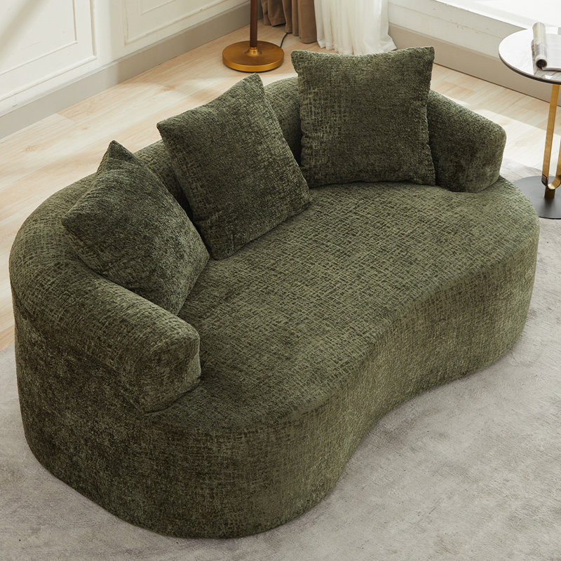 Causeuse courbée, petit canapé en chenille avec 3 coussins, canapé profond pour appartement, salon, aucun assemblage requis