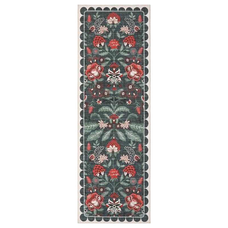 Floral Runner Rug 2x6 Washable Runner Rug for Hallway Non Slip Indoor Soft Floor Cover Low Pile Non-Shedding Kitchen Runners Foldable Thin Long Rugs for Entryway Bedside Laundry
