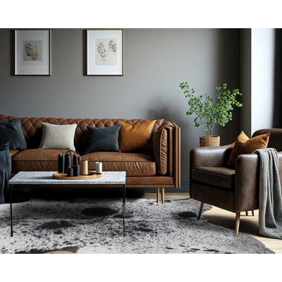 Tapis en cuir de vache noir sel et poivre personnalisé