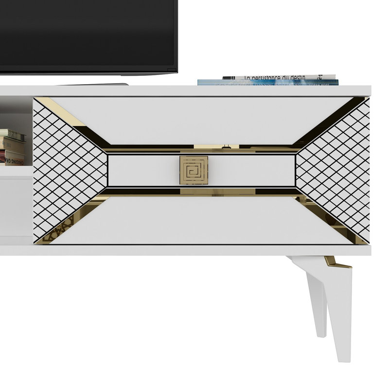 Olivia TV Stand, White/Gold