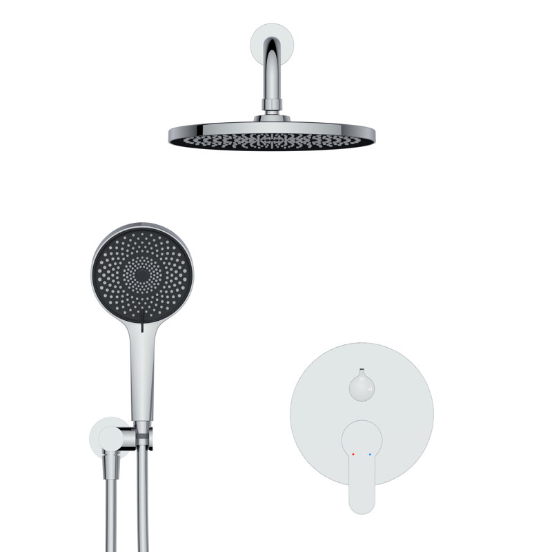Système de douche Acadian, ensemble de robinet de douche mural avec douche à pluie haute pression en acier inoxydable de 10 po