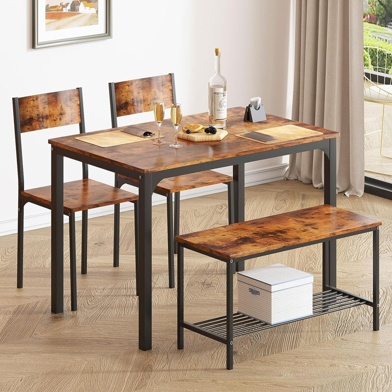 Ensemble de table de salle à manger 4 personnes, Brun rétro / noir