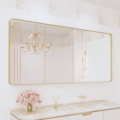 Lesamuel Filleted Corner Wall Mounted Bathroom and Vanity Mirror with Aluminum Frame