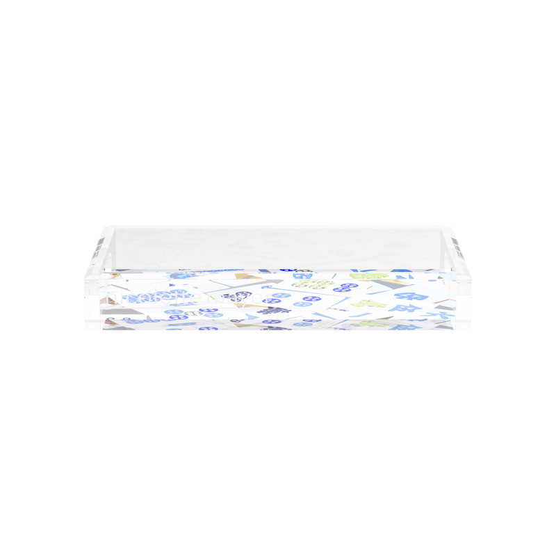 Mahjong Acrylic Decorative Tray, 12.5"W x 7.75"D x 2"H, Blues, Rectangle