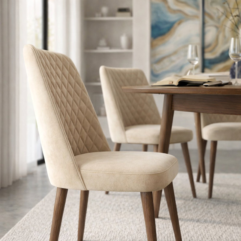 Ackley 18.7 " H Velvet Upholstered Metal and Iron Parsons Chair, Beige