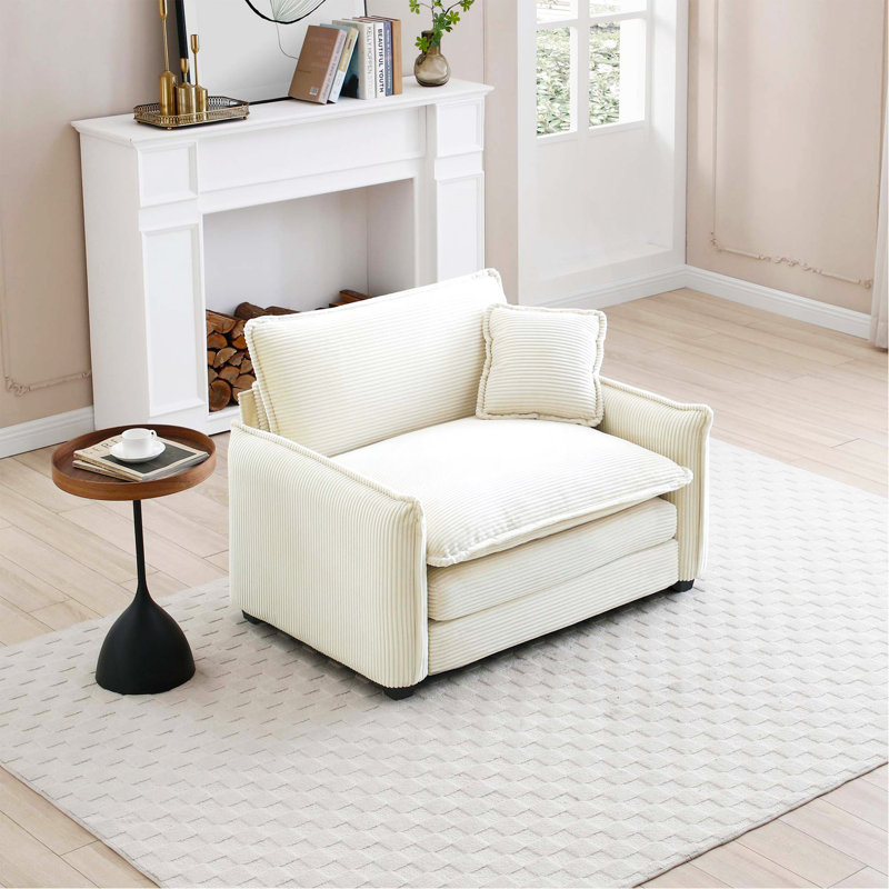 Canapé confortable à assise profonde simple avec un oreiller, adapté au salon et à la chambre à coucher, Club plusieurs occasions, velours côtelé beige