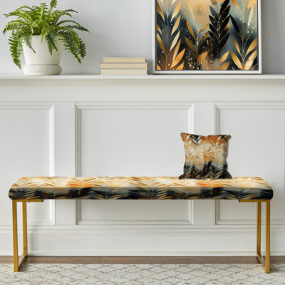 Iroha - Chevron Upholstered Gold Bench