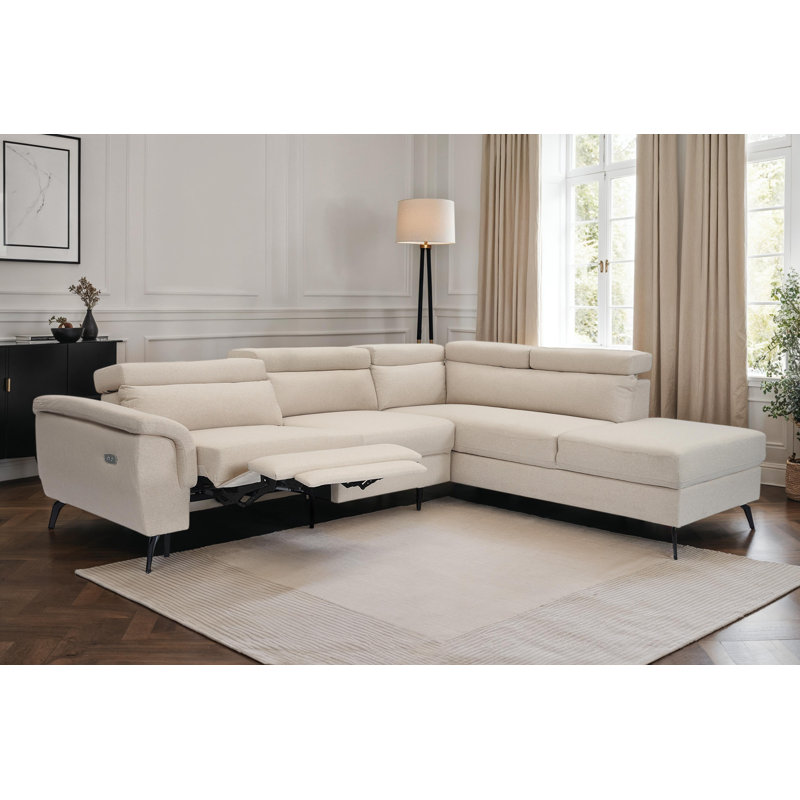 Dequita 5 Seater Electric Reclining Corner Sofa , Right Hand Facing, Beige Linen
