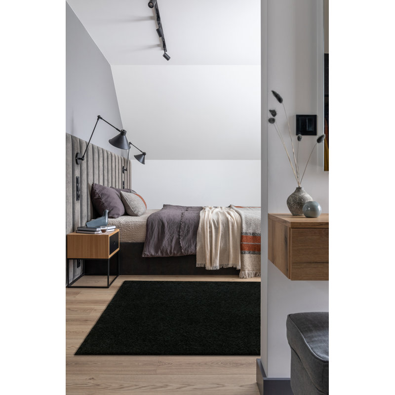 Taryn Solid Colour Area Rug, Rectangle 60 x 100cm, Black
