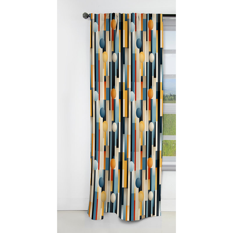 Retro Futurism Striped Motif I - Rideau à rayures - Rideau occultant à rayures - 1 panneaux, L 52 po x L 84 po
