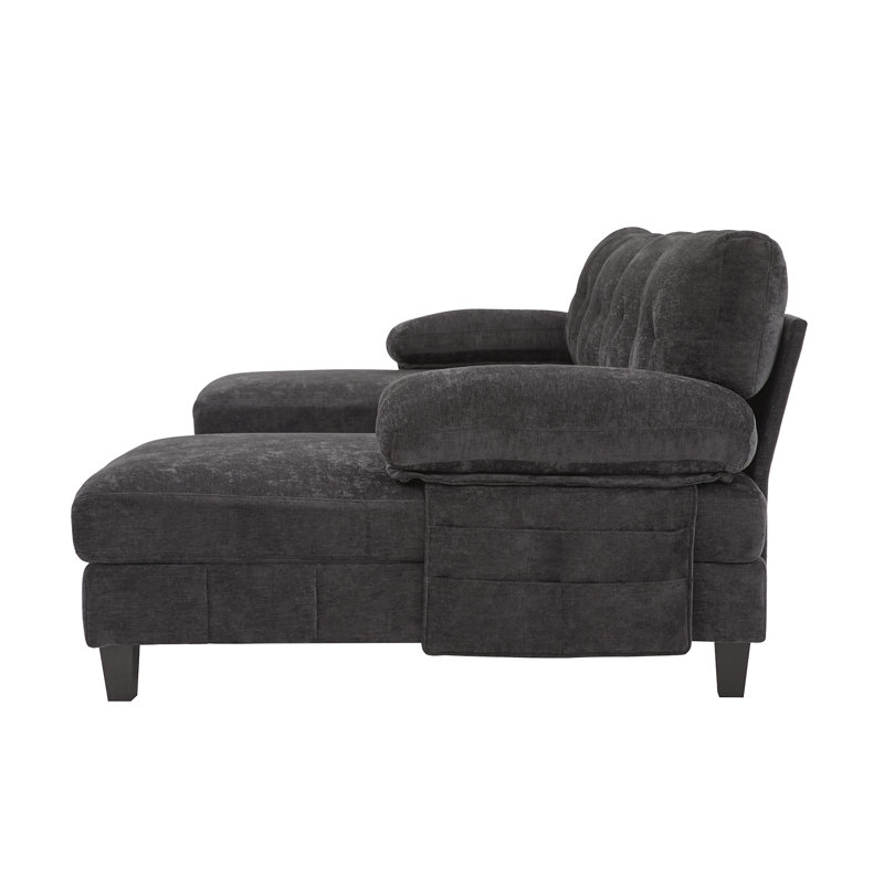 U-Shaped Sectional Sofa 103.5" Chenille Fabric Couch With Dual Chaise Lounges, Black Chenille