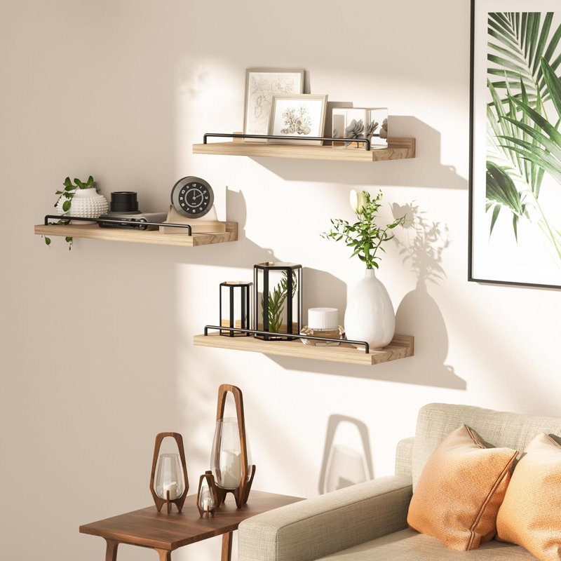 Talissa 3 Piece Wood Floating Shelf, Light Brown/Black