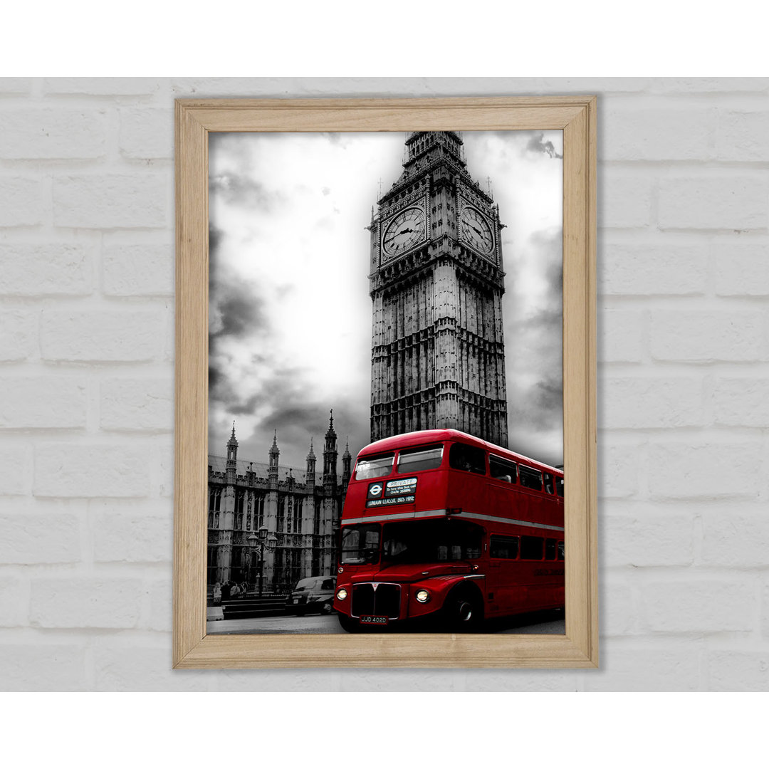 Roter Londoner Bus Big Ben Schwarz und Weiß - Einzelner Bilderrahmen Kunstdrucke