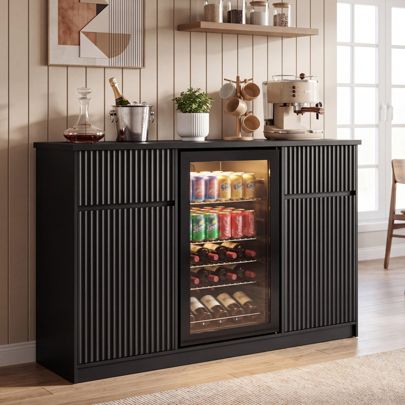  Armoire à café avec mini réfrigérateur et rangement pour le vin, buffet pour la cuisine et la salle à manger, l 55,1 po noir