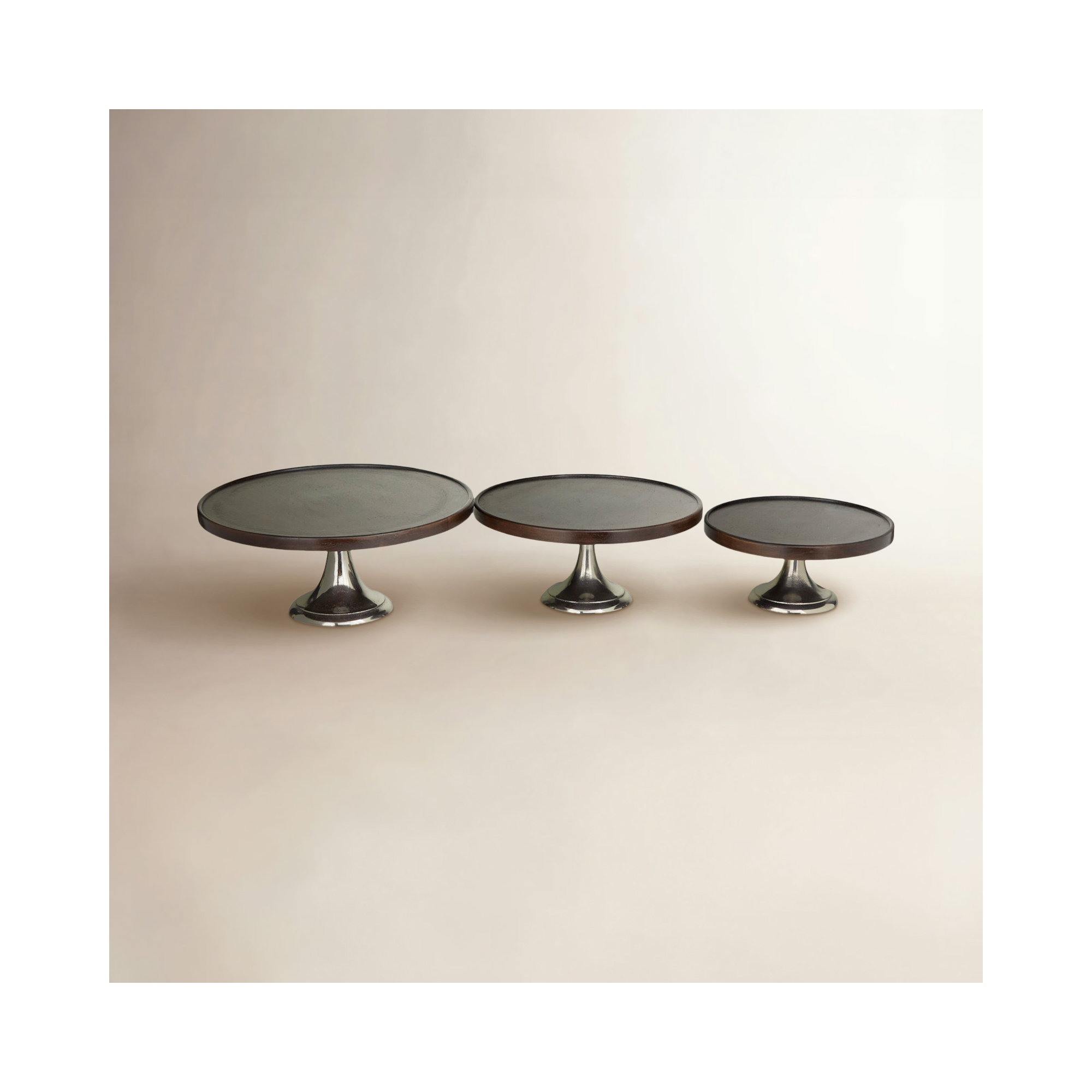 Burrowes 3 Piece Cake Stand Set, Dark Brown/Silver