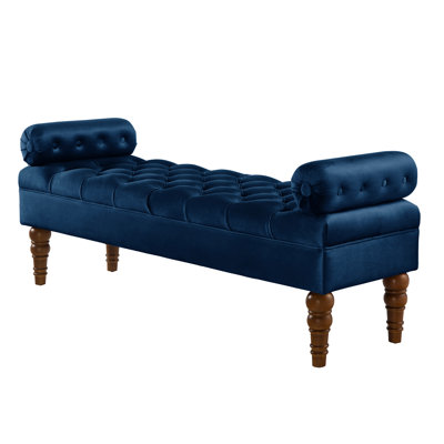 Upholstered Armchair - Velvet In Navy For Bedroom Entryway Bench Solid Wood Construction And Hallway Seat