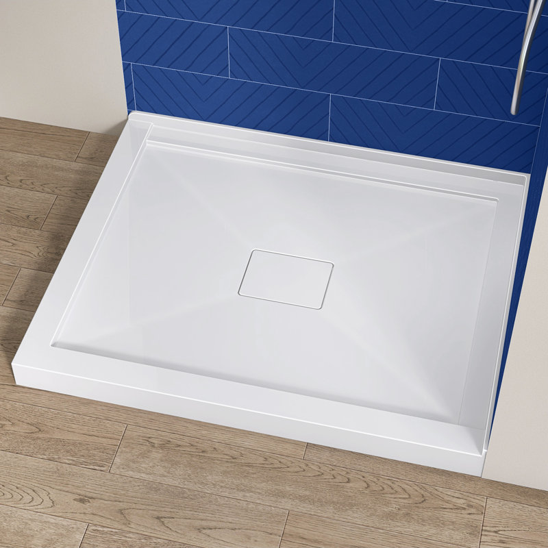 42" X 34" Double Threshold Shower Pan Base In White With Center Drain Assembly & Drain Cover Included