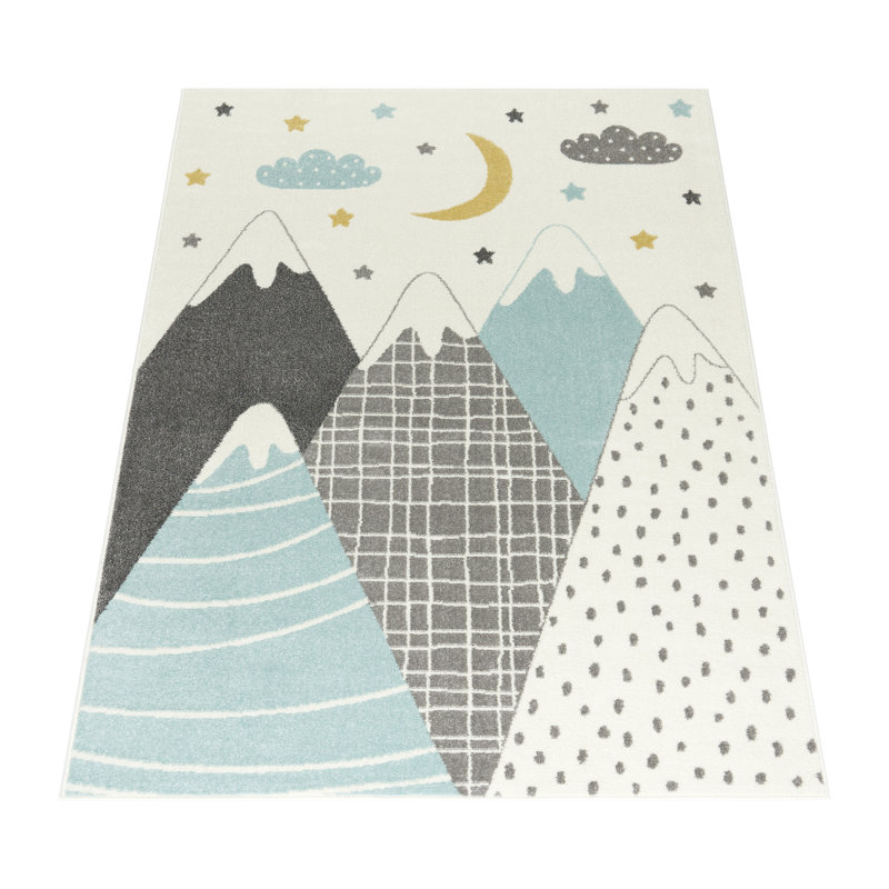 Tapis en polypropylène tissé à la machine, Rectangle 5 pi 3 po x 7 pi 3 po, Bleu / gris / crème