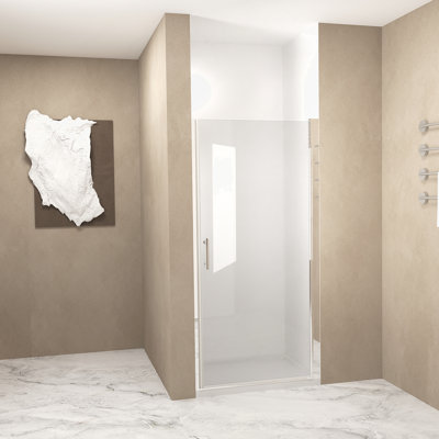 Pivot Shower Door With Brushed Nickel Aluminum Frame, Half Frame Shower Door