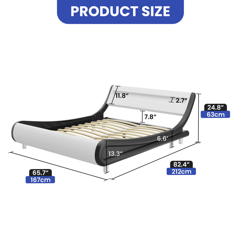 Lit plateforme tapissier, Grand lit, Blanc / noir
