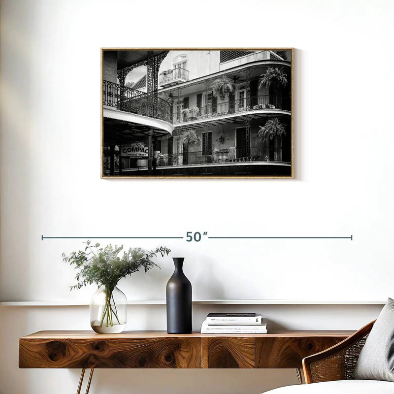 NOLA noir - façades de balcon Bourbon, Cadre flottant en bois naturel, 31 po x 21 po