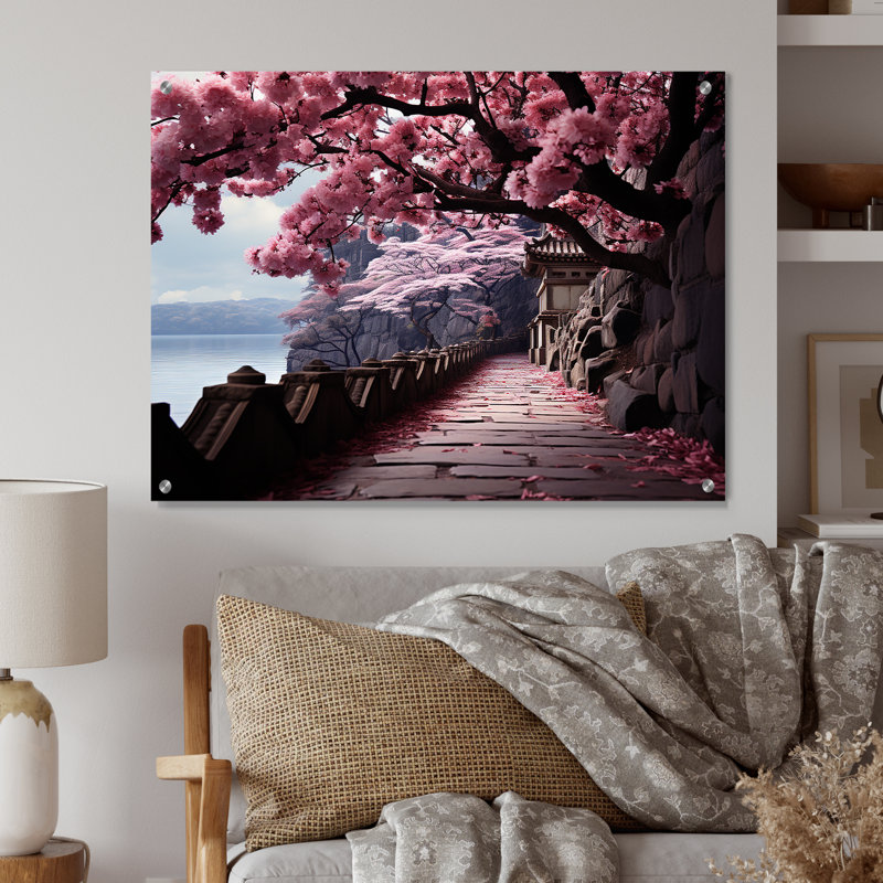 Art japonais, art de cerisier rose, art mural Japon, H 30 po x l 40 po