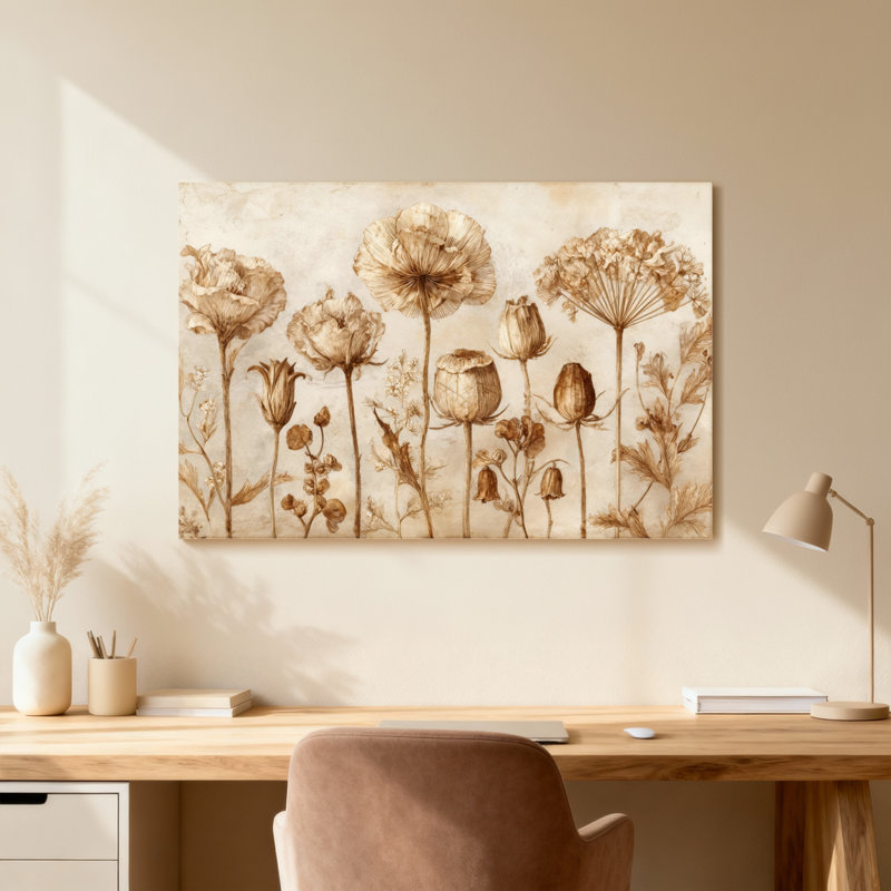 Plantes et fleurs, impression botanique rétro sépia, H 12 po x l 18 po, Toile tendue, Ne s’applique pas