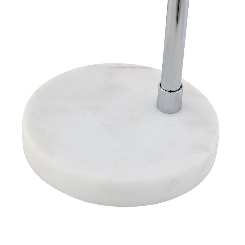 Lampe de table en fer 22 "avec abat-jour dôme en laiton, Argent argent, Argenté / blanc