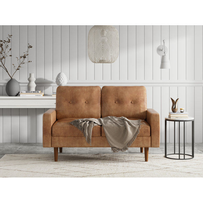 Wade Logan® Batel 58" Faux Leather Square Arm Sofa Loveseat | Wayfair