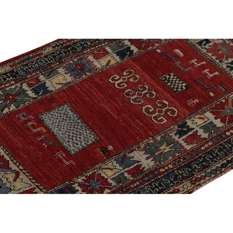 Rug & Kilim’S Antique Turkmen Rug In Red With Blue & Gold Tribal Patterns, Rectangle 9' x 12'