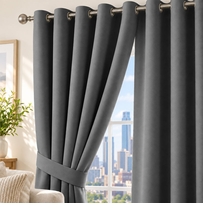 Trina Polyester Blackout Curtain, 228cm Width x 228cm Drop, Beige