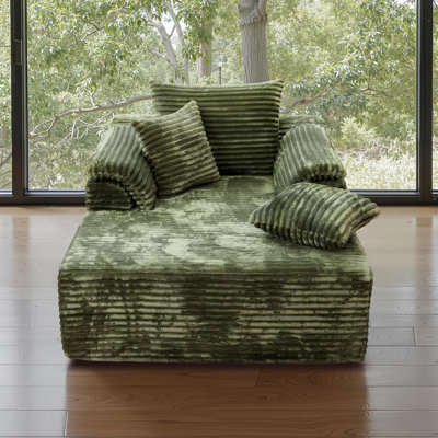 Méridienne surdimensionnée en chenille de 61 po x 47 po avec accoudoirs incurvés détachables, canapé rembourré en velours côtelé avec 3 coussins décoratifs, canapé-lit à siège profond, aucun assemblage requis, pour le salon, la salle de cinéma, la chambre à coucher