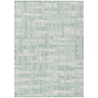 3' X 5' Mint Green Ivory And Pale Aqua Striped Washable Indoor Outdoor Area Rug