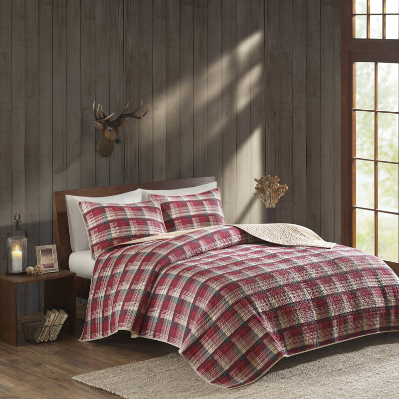 Ensemble de courtepointe 100% coton Woolrich Tasha, Double / Grand, Rouge