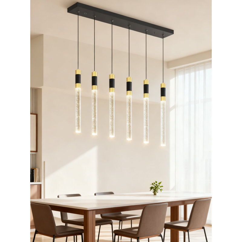 Lustre rectangulaire moderne à 6 lumières DEL avec télécommande, éclairage à intensité variable pour le salon, la salle à manger, le hall d'entrée, les hauts plafonds