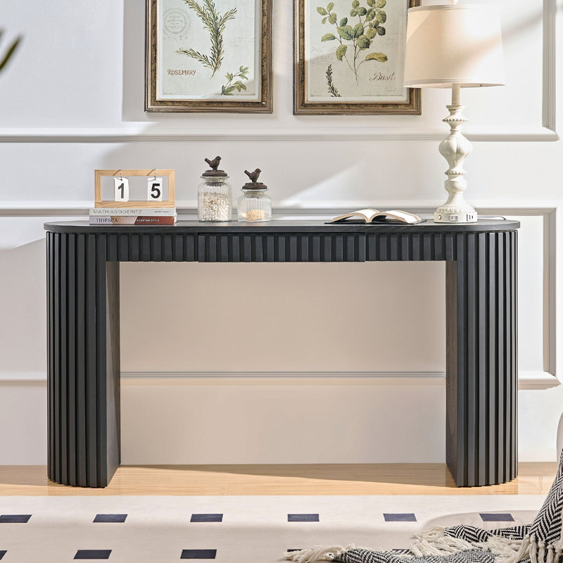 59.05'' Modern Console Table With Drawer For Entryway With Unique Vertical Stripe Design For Living Room Hallway Foyer Entrance Study,Black(Same Sku:W876p299542)