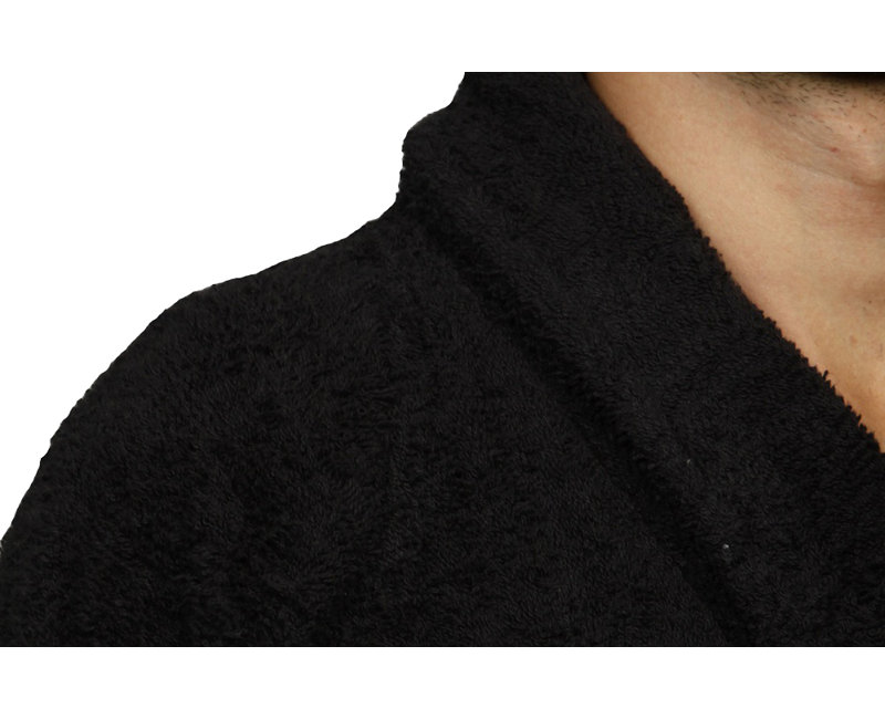 Peignoir mi-mollet en ratine 100 % coton avec poches Finnian, Noir, TG